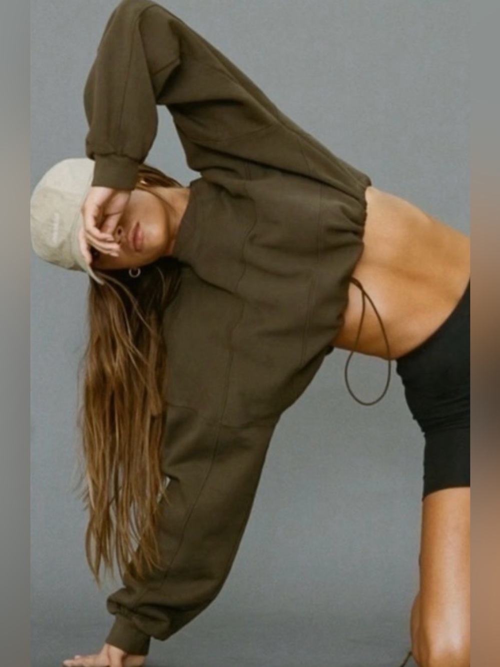Joah Brown Drawcord Drop Crew Sweatshirt One Size